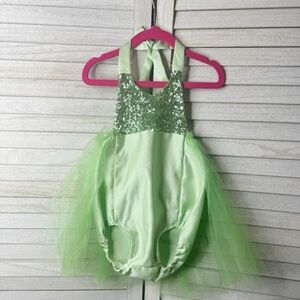 Girls Green Sequin Tulle Halter One-Piece Romper